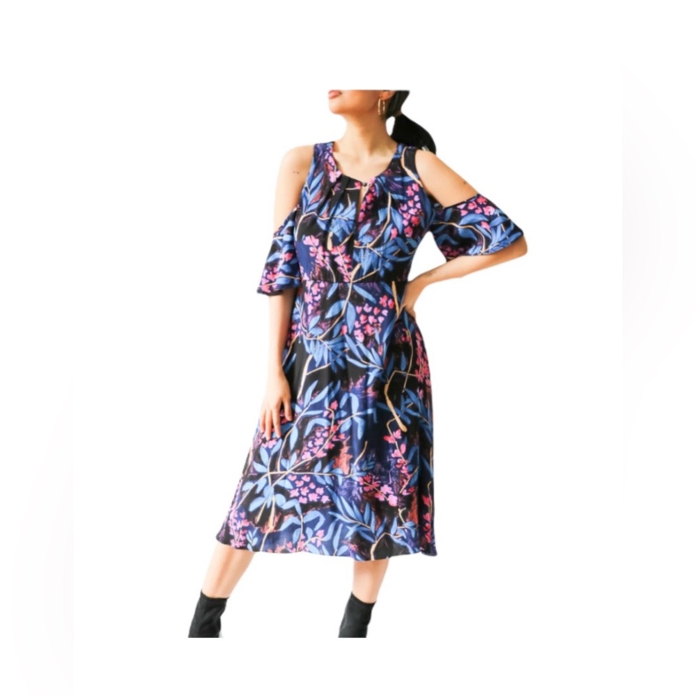 Anthropologie Maeve Floral Print Cold Shoulder Dress